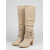 olcso Slouch Boots-női bézs lompos, térdig érő csizma csattal és szegecsekkel, vintage western stílusú őszi és téli alkalmi viselethez