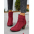 baratos Botas de tornozelo-Botas femininas cor de vinho – botinhas de camurça sintética com salto grosso e zíper e detalhe de tira para uso casual e looks de outono