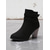 baratos Botas de tornozelo-Botas femininas cor de vinho – botinhas de camurça sintética com salto grosso e zíper e detalhe de tira para uso casual e looks de outono