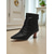 abordables Botines-Botines negros de piel sintética para mujer con punta puntiaguda, diseño fruncido y tacones de gatito: elegantes botines de estilo vintage para conjuntos de oficina y ropa de noche de otoño.