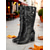 abordables Botas holgadas-Botas holgadas hasta media pantorrilla negras para mujer con correas con hebilla, elegantes y versátiles para uso informal, de otoño e invierno.