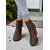 baratos Botas de tornozelo-Botas femininas cor de vinho – botinhas de camurça sintética com salto grosso e zíper e detalhe de tira para uso casual e looks de outono