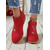 baratos Botas de tornozelo-Botas femininas vermelhas de cano curto – botinhas de salto baixo com zíper bordado e camurça sintética para o Natal, festas e estilo casual