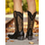 abordables Cowboy y botas occidentales-Botas vaqueras de piel sintética negras y doradas para mujer con bordado de águila dorada: botas de montar de media pantorrilla estilo western para conciertos y festivales de música country.