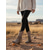 abordables Cowboy et bottes occidentales-Bottes hautes en similicuir marron pour femme, à franges, avec détails cloutés et talons bas, style cowboy bohème western