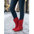 cheap Fashion Boots-Women's Red Faux Suede Slouch Mid-Calf Boots with Low Block Heel and Pull Tabs – Stylish Winter and Holiday Footwear for Casual Outfits and Christmas