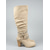 olcso Slouch Boots-női bézs lompos, térdig érő csizma csattal és szegecsekkel, vintage western stílusú őszi és téli alkalmi viselethez