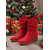 cheap Fashion Boots-Women's Red Faux Suede Slouch Mid-Calf Boots with Low Block Heel and Pull Tabs – Stylish Winter and Holiday Footwear for Casual Outfits and Christmas