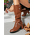 abordables Botas holgadas-Botas holgadas hasta media pantorrilla negras para mujer con correas con hebilla, elegantes y versátiles para uso informal, de otoño e invierno.