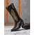 abordables Cowboy y botas occidentales-Botas vaqueras de piel sintética negras y doradas para mujer con bordado de águila dorada: botas de montar de media pantorrilla estilo western para conciertos y festivales de música country.