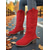 cheap Fashion Boots-Women's Red Suede Cowboy Knee High Boots with Embroidered Western Design and Low Block Heel – Country Style Boots for Ladies, Ideal for Rodeo, Festivals &amp; Casual Outfits