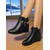 cheap Ankle Boots-Women's Burgundy Faux Leather Warm Fur Lined Wedge Ankle Boots – Winter Waterproof Non-Slip Booties with Bow for Casual Snow Days ,Work and Outdoor Wear