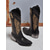 abordables Cowboy y botas occidentales-Botas vaqueras de piel sintética negras y doradas para mujer con bordado de águila dorada: botas de montar de media pantorrilla estilo western para conciertos y festivales de música country.