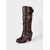billige Slouch Boots-Brune damestøvletter med løs pasform, spenner og blokkhæl til midt på leggen, stilige og hverdagslige for høst og vinter.