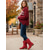 cheap Fashion Boots-Women's Red Faux Suede Slouch Mid-Calf Boots with Low Block Heel and Pull Tabs – Stylish Winter and Holiday Footwear for Casual Outfits and Christmas