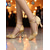abordables Chaussures de danses latines-Chaussures de danse en satin doré pour femmes avec talons en strass - Chaussures de danse de salon et de danse latine élégantes à lanières