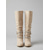 olcso Slouch Boots-női bézs lompos, térdig érő csizma csattal és szegecsekkel, vintage western stílusú őszi és téli alkalmi viselethez