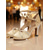 abordables Chaussures de danses latines-Chaussures de danse en satin doré pour femmes avec talons en strass - Chaussures de danse de salon et de danse latine élégantes à lanières