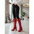 cheap Fashion Boots-Women's Red Faux Leather Platform Knee-High Lace-Up Fashion Boots with Side Zipper - Chunky Heel Boots for Daily Outfits and Fall Winter Streetwear
