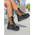 abordables Botas con plataforma-Botines de plataforma de charol negro para mujer con panel de estampado de leopardo, botas de combate con cordones gruesos y estilo urbano. &amp;salir de noche