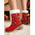 abordables Botas de nieve e invierno-Botas de nieve navideñas para mujer: botas de terciopelo rojo con copos de nieve bordados con forro de piel, tacón alto para fiestas navideñas, eventos invernales y ocasiones festivas.
