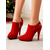 baratos Botas da moda-Botas de cano curto femininas em camurça vermelha - botas elegantes de salto alto com zíper dourado e tira de strass, perfeitas para festas de Natal, jantares festivos ou looks de inverno.