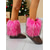 abordables Botas de nieve e invierno-Botas de ante marrón para mujer con ribete de piel sintética rosa esponjosa, zapatos de invierno cómodos hasta media pantorrilla, elegantes zapatos de fiesta. &amp;Calzado de calle para mujeres a la moda