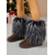 abordables Botas de nieve e invierno-Botas de ante marrón para mujer con ribete de piel sintética rosa esponjosa, zapatos de invierno cómodos hasta media pantorrilla, elegantes zapatos de fiesta. &amp;Calzado de calle para mujeres a la moda