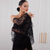 abordables Ropa de Competición-Vestido de baile de salón para mujer, elegante vestido de competición de tango y rumba con hombros asimétricos y malla de retazos de encaje negro