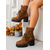preiswerte Stiefeletten-Braune Damenstiefeletten zum Schnüren mit dickem Absatz und Häkelbesatz, modische Stiefeletten aus Wildlederimitat im Vintage-Stil für lässige Outfits und Outdoor-Events