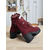 preiswerte Stiefeletten-Braune Damenstiefeletten zum Schnüren mit dickem Absatz und Häkelbesatz, modische Stiefeletten aus Wildlederimitat im Vintage-Stil für lässige Outfits und Outdoor-Events