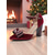 abordables Zapatos de salón de tacón ancho-Zapatos de tacón de terciopelo burdeos para mujer, con lazo y correa al tobillo. Elegantes y festivos, perfectos para Navidad, fiestas navideñas y ocasiones especiales.