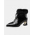 abordables Botines-Botines de piel auténtica para mujer con ribete de piel de visón, tacones de bloque con punta puntiaguda y charol, para fiesta de invierno de lujo. &amp;zapatos de noche