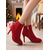 abordables Bottines-Bottines à talons aiguilles en daim rouge pour femmes avec détail zippé, bout pointu, élégantes et chics, parfaites pour Noël, les fêtes de fin d'année et les occasions formelles