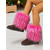 abordables Botas de nieve e invierno-Botas de ante marrón para mujer con ribete de piel sintética rosa esponjosa, zapatos de invierno cómodos hasta media pantorrilla, elegantes zapatos de fiesta. &amp;Calzado de calle para mujeres a la moda