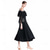 abordables Vêtements de Compétition-Robe de danse de salon pour femme, épaules dénudées, en mousseline, à volants, pour compétition de valse et de tango, avec strass – noire
