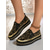abordables Zapatillas de mujer-Mocasines de plataforma con diamantes de imitación dorados y negros para mujer, zapatos de fiesta con suela gruesa y brillantes para la vida nocturna. &amp;trajes de club