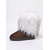abordables Botas de nieve e invierno-Botas de ante marrón para mujer con ribete de piel sintética rosa esponjosa, zapatos de invierno cómodos hasta media pantorrilla, elegantes zapatos de fiesta. &amp;Calzado de calle para mujeres a la moda