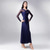 baratos Roupa de Competição-Vestido de dança de salão feminino azul marinho elegante manga longa malha gola cruzada valsa foxtrote tango competição vestido de apresentação