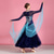 baratos Roupa de Competição-Vestido de dança de salão feminino com bordado floral em camadas de malha elegante para competição de valsa, tango e foxtrote – azul marinho &amp;azul claro