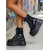 abordables Botas con plataforma-Botines de plataforma de charol negro para mujer con panel de estampado de leopardo, botas de combate con cordones gruesos y estilo urbano. &amp;salir de noche