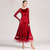 cheap Standard  Ballroom-Velvet Ballroom Dance Dress for Women - Long Sleeve A-Line Gown with Tulle Trim for Competitions, Latin, and Dance Events - Red