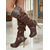 abordables Medieval &amp; Renacimiento-Botas medievales marrones por encima de la rodilla para mujer con tacones de aguja altos y diseño de correa con hebilla, botas de moda de estilo renacentista vintage para fiestas de disfraces, cosplay