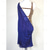economico abito da competizione-abito da ballo latino da donna, oro e blu, drappeggio asimmetrico, strass, costume da esibizione per rumba, cha cha, paso doble
