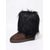 abordables Botas de nieve e invierno-Botas de ante marrón para mujer con ribete de piel sintética rosa esponjosa, zapatos de invierno cómodos hasta media pantorrilla, elegantes zapatos de fiesta. &amp;Calzado de calle para mujeres a la moda