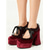 abordables Barroco &amp; Declaración-Tacones de plataforma de terciopelo gótico victoriano del siglo XIX para mujer: zapatos Mary Jane burdeos con tacón grueso y ribete de encaje y cinta para Halloween, cosplay y moda Lolita.