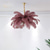 baratos Luzes da ilha-Lustre pendente de led lindo extra grande buquê de penas de avestruz de 80 cm Luz pendente de 5 luzes luminária montada romântica para restaurante cadeia de quarto ajustável