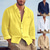 cheap Cotton Linen Shirt-Men's Shirt Linen Shirt Summer Shirt Beach Wear Button Up Shirt Plain Vacation Street Black White Yellow Navy Blue Long Sleeve Turndown Summer Spring Clothing Apparel Pocket