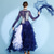 abordables Vêtements de Compétition-Robe de danse de salon pour femme, bleu marine, plumes, strass, organza superposé, élégante, pour compétition de valse, foxtrot