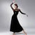 baratos Roupa de Competição-Vestido de dança de salão feminino, veludo preto, malha transparente, manga longa, elegante, tango, rumba, foxtrote, competição, vestido de apresentação